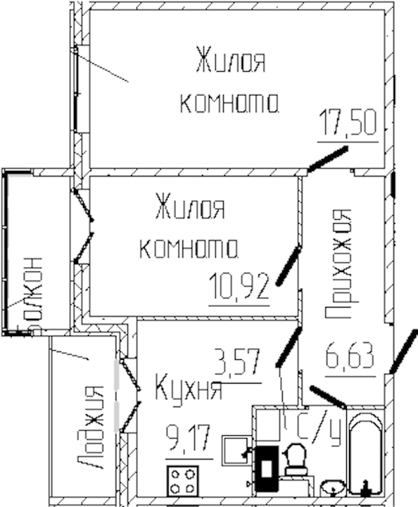 2-комнатная квартира 50.79 м², 3/8 эт., ЖК «SERTOLOVO PARK»
